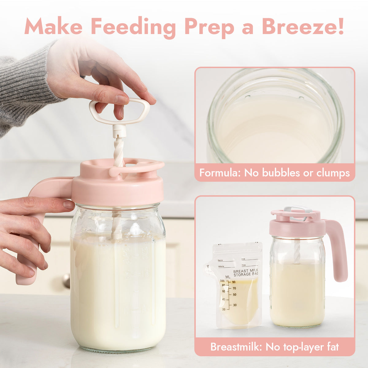 Glass Formula And Breastmilk Mixing Pitcher with Mixing Handle