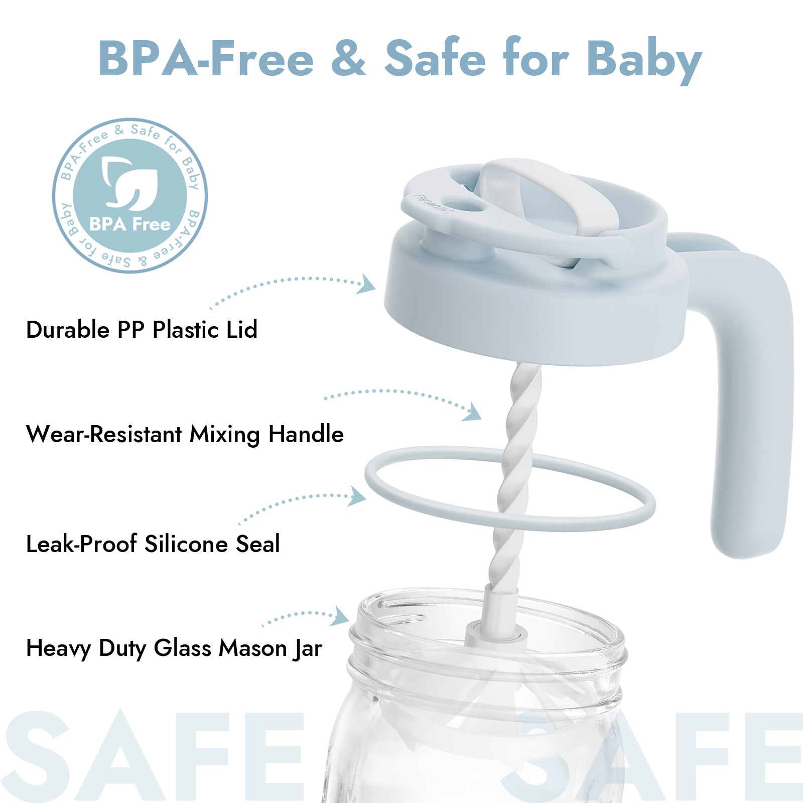 Glass Formula And Breastmilk Mixing Pitcher with Mixing Handle-Blue