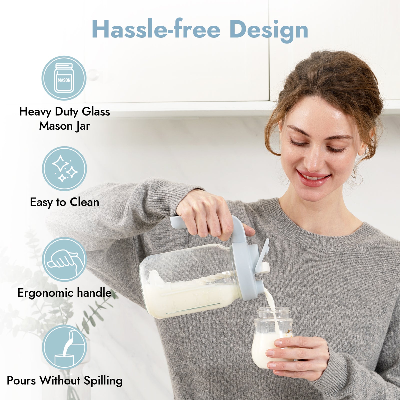 Glass Formula And Breastmilk Mixing Pitcher with Mixing Handle-Blue