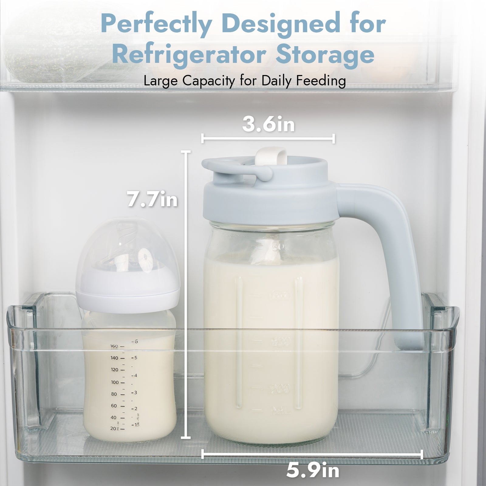 Glass Formula And Breastmilk Mixing Pitcher with Mixing Handle-Blue