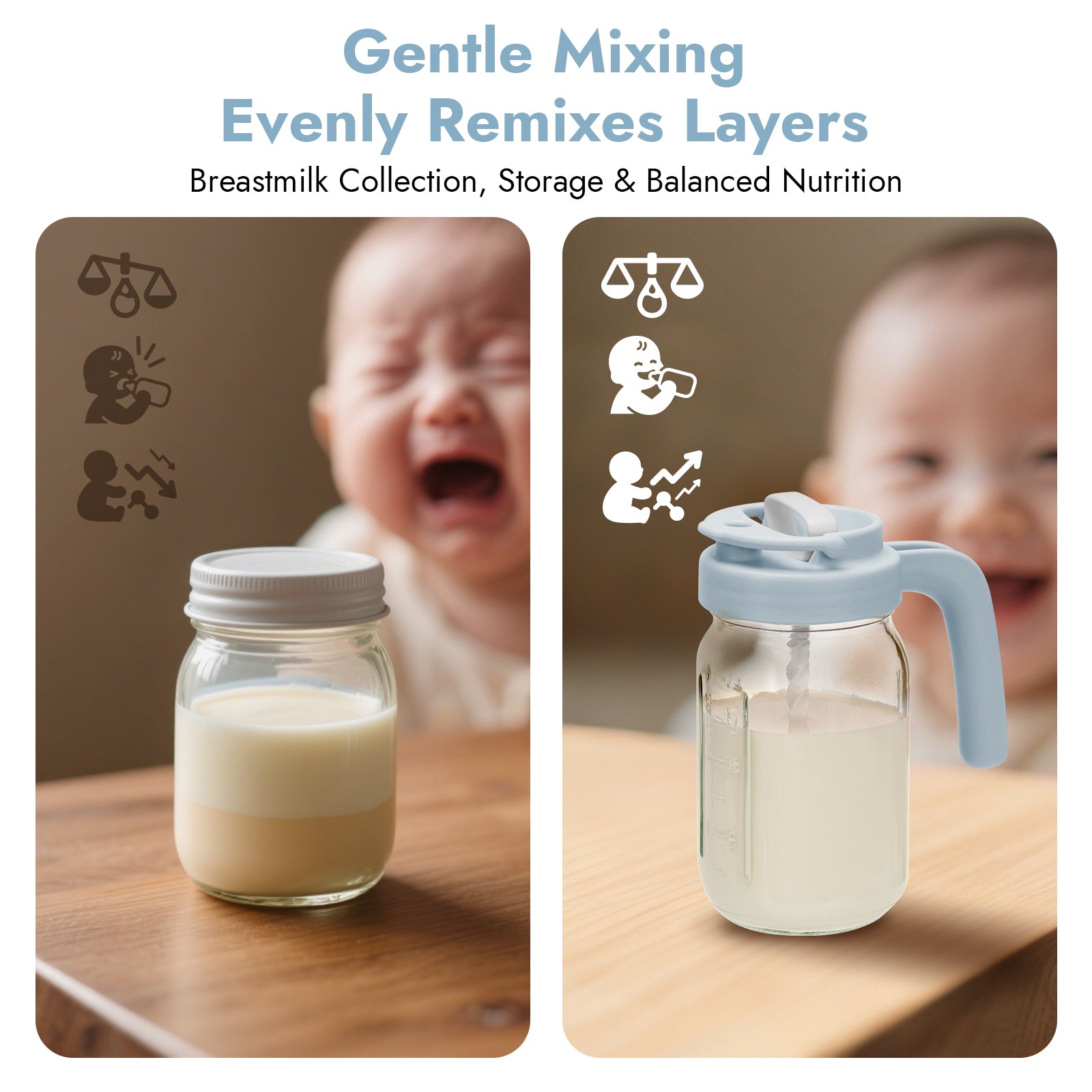 Glass Formula And Breastmilk Mixing Pitcher with Mixing Handle-Blue
