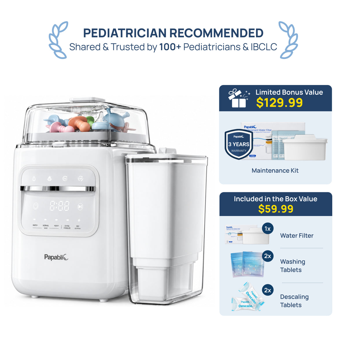 Papablic SafeguardPlus™ Baby Bottle Washer System (P8Plus)