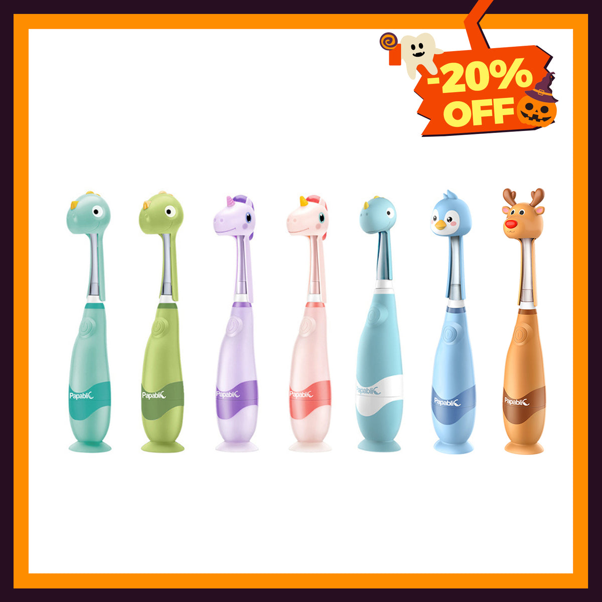 Papablic Unicorn, Dinosaur, Moose, Penguin Toothbrush Set