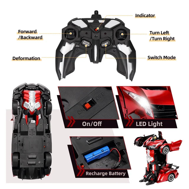 Goloho 14.6*5.5in Transforming RC Car with LED Lights