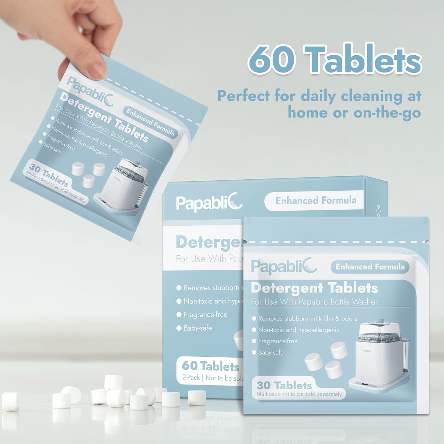 Papablic Official Detergent Deepclean Tablet for Papablic Baby Bottle Washer, 60Count