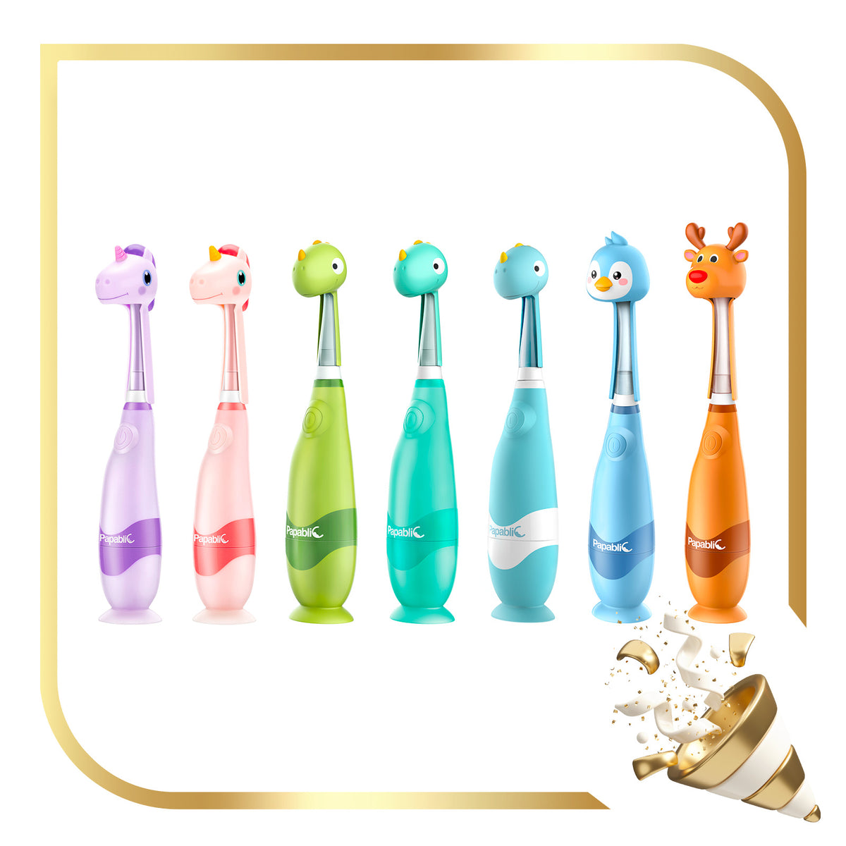 Papablic Unicorn, Dinosaur, Moose, Penguin Toothbrush Set