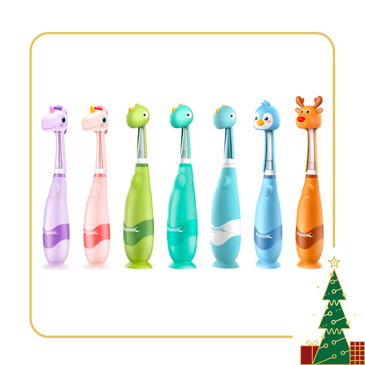 Papablic Unicorn, Dinosaur, Moose, Penguin Toothbrush Set