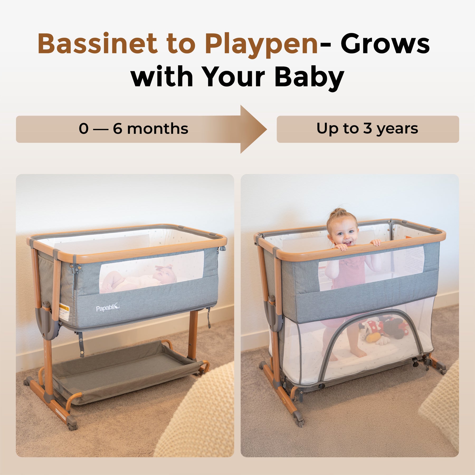 PAPAページ 4-in-1 Baby Bassinet with Playard Extension | Papablic