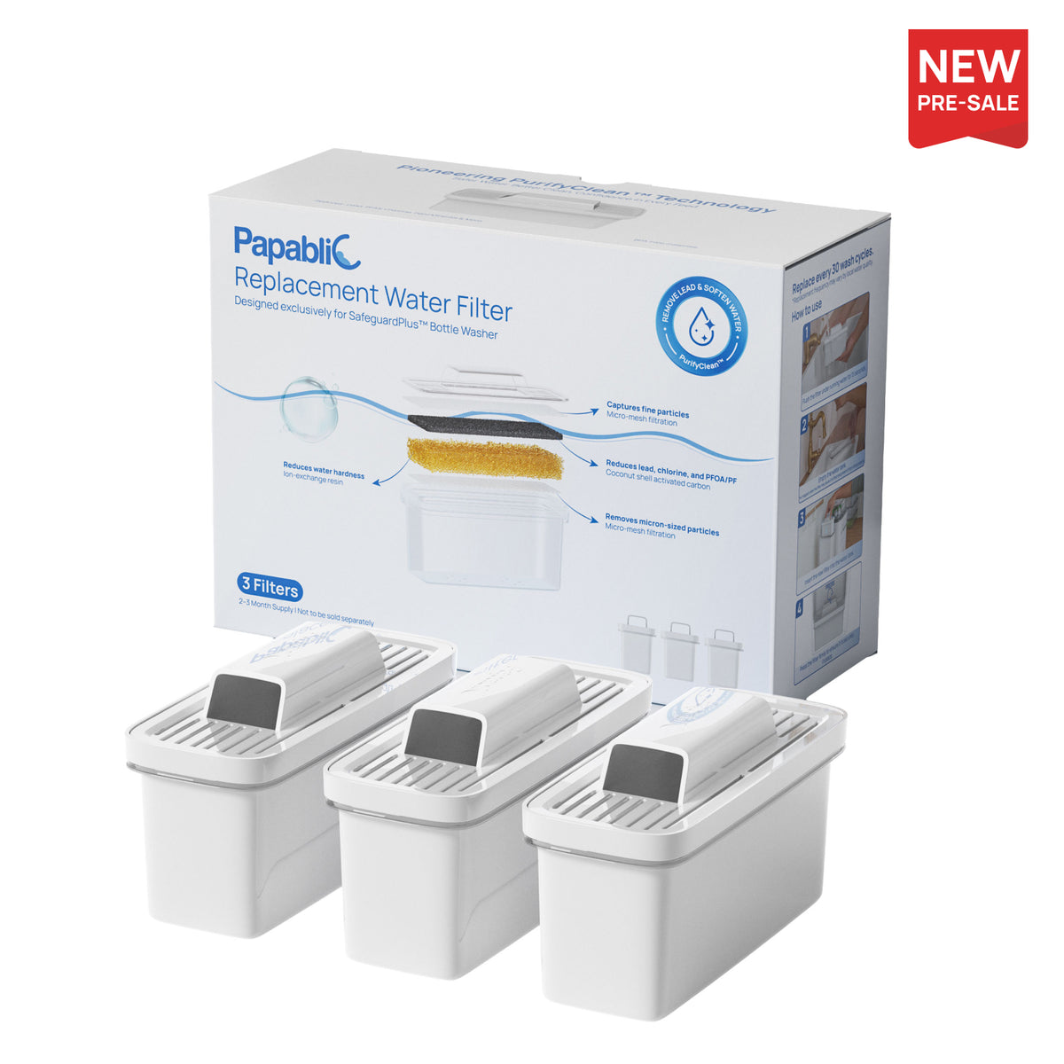 Papablic PurifyClean™ Replacement Water Filter,3 Count