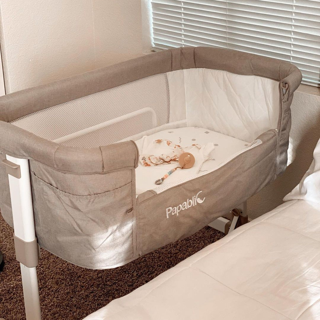 Pamo Babe Travel Foldable Portable Bassinet Baby Infant Comfortable Play  Yard Crib Cot with Soft Mattress, Breathable Mesh Walls, and Carry Bag, Gray